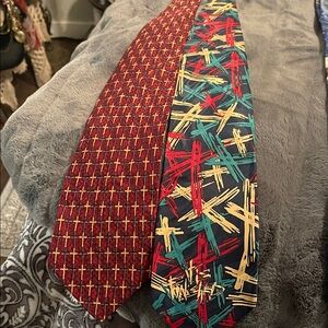 Source Unknown Christian Red and Multicolor Patterned Ties